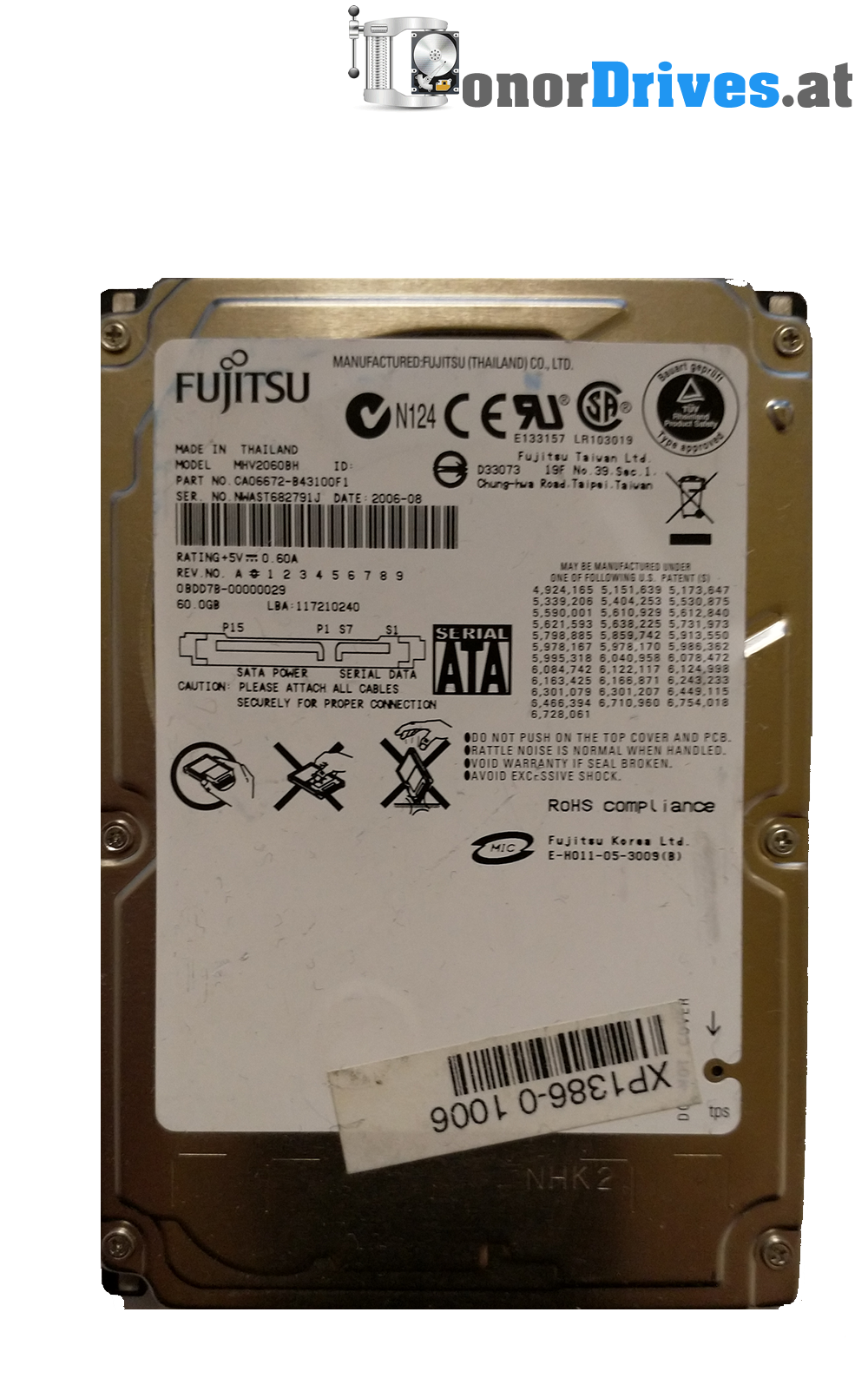 Fujitsu -MHV2060BH- SATA - 60 GB - PCB CA26338-B71104BA Rev. 