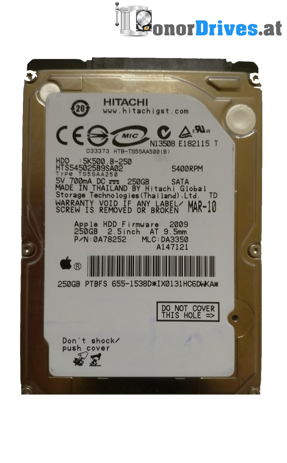 Hitachi HDP725025GLA380- 0A36893 - SATA - 250 GB - Pcb 110 0A90026 01 Rev. 