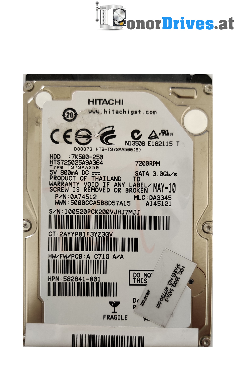 Hitachi HTS547550A9E384 - 0J15341- SATA - 500 GB - PCB 220 0A90269 01 Rev.