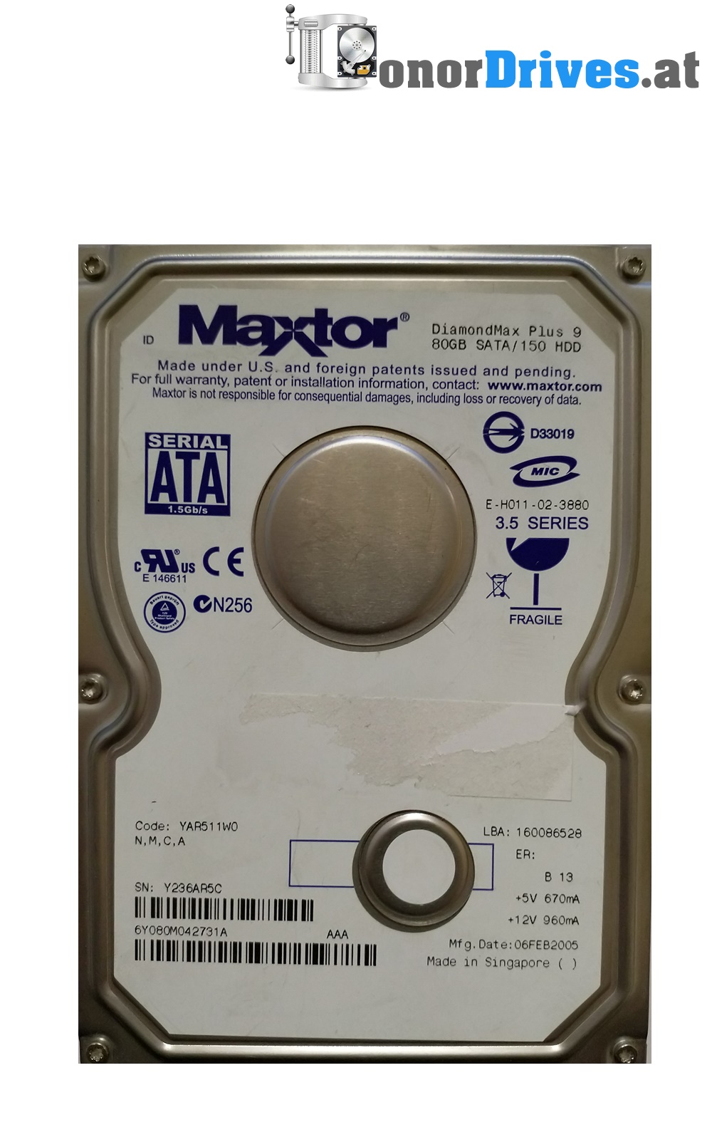 Maxtor DiamondMax 23 - SATA - 250 GB - PCB 100532367 Rev.B