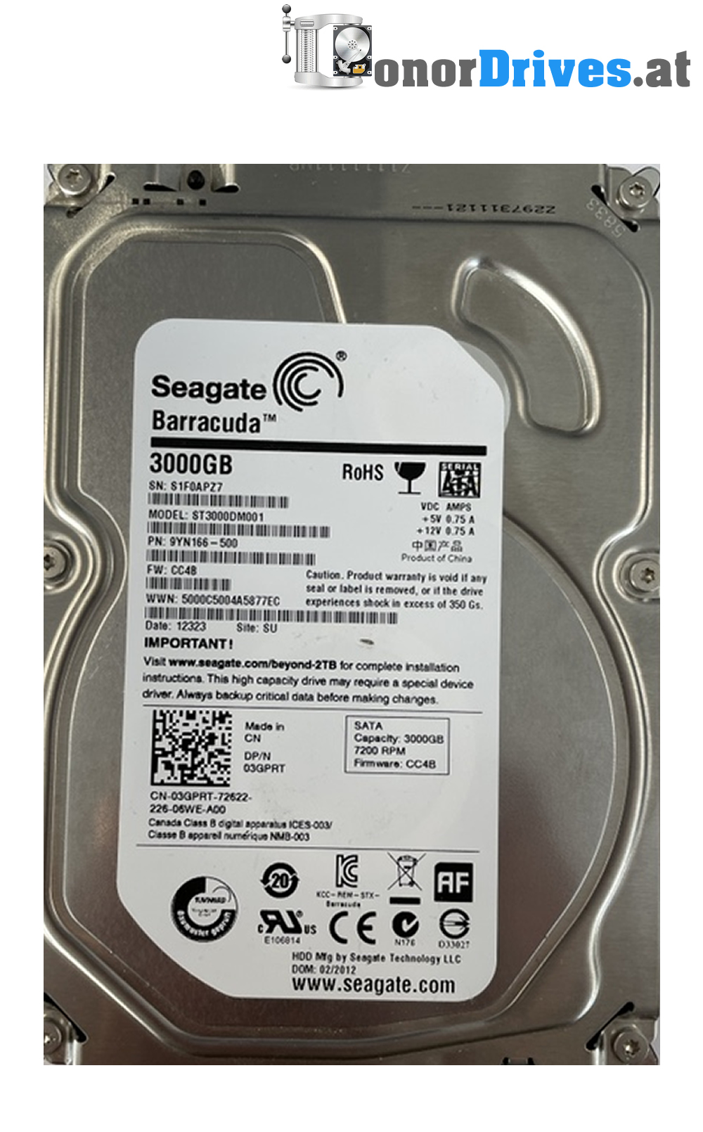 Seagate - ST3000DM001 - SATA - 3 TB - 9YN166-500 - PCB. 100664987 Rev. A