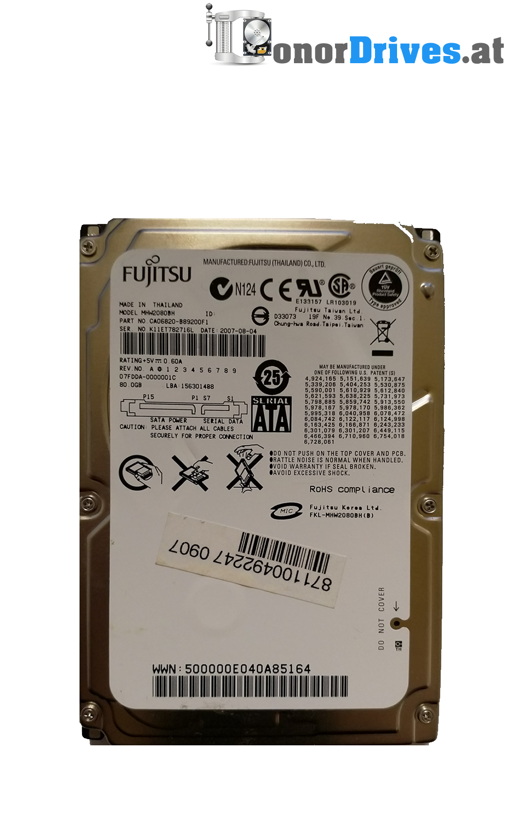 Fujitsu -MHV2060BH- SATA - 60 GB - PCB CA21338-B74X Rev. 