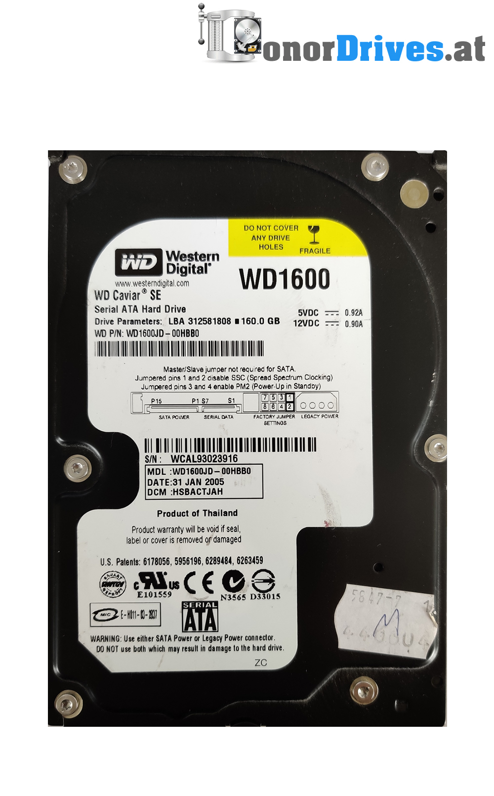 Western Digital WD1600JD-00HBB0 - 160 GB - PCB 2060-001267-001  Rev. A