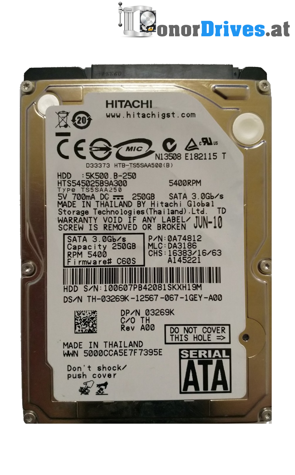 Hitachi HTS545050A7E380 - Z5K500-500 - SATA - 500GB - PCB 220 0A90351 01 Rev.